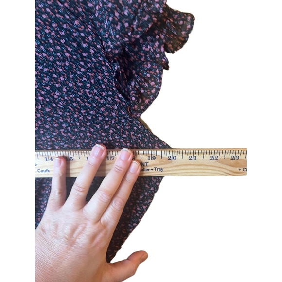 REBECCA MINKOFF Mini Dress Size S Black Pink Floral Ruffled Smocked Tiered - Picture 8 of 11